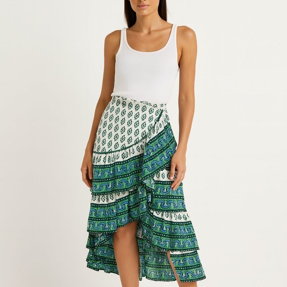 Sandro abstract print ruffle maxi skirt size 1 - Picture 1 of 5